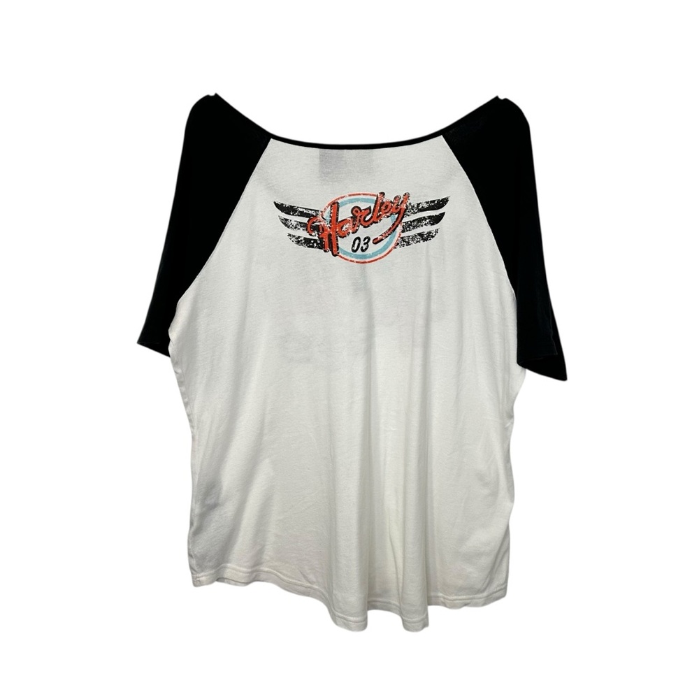 Harley Davidson Womens Graphic Raglan Short Sleeve T Shirt XXL White Black Wings - Picture 2 of 7